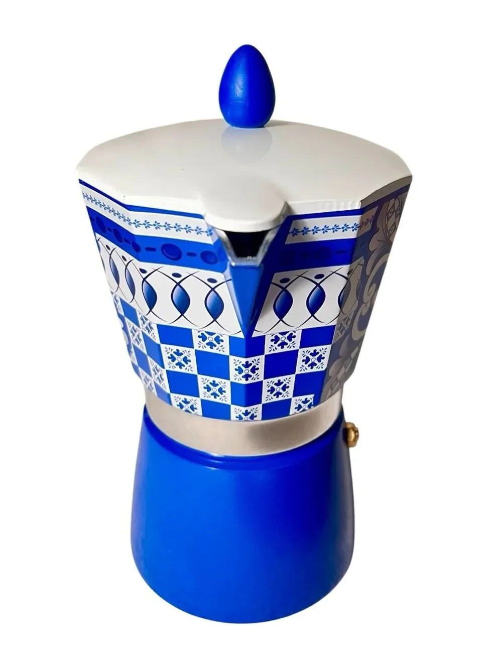 Brandani Italian Coffee Maker Moka Pot Blue Majolica Aluminum 6 Cup Espresso NEW